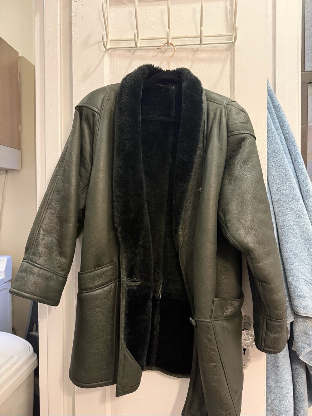 Vintage Genuine Leather and Shearling Dark Green Jacket